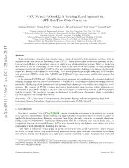 PyCUDA and PyOpenCL: A Scripting-Based Approach to GPU Run-Time Code
  Generation