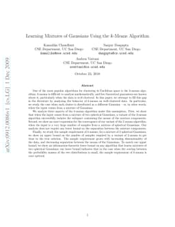 Learning Mixtures of Gaussians using the k-means Algorithm