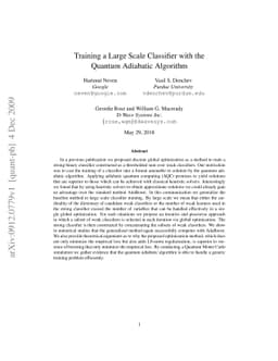 Training a Large Scale Classifier with the Quantum Adiabatic Algorithm