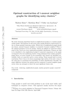 Optimal construction of k-nearest neighbor graphs for identifying noisy
  clusters