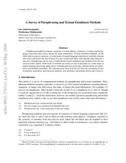 A Survey of Paraphrasing and Textual Entailment Methods