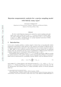 Bayesian nonparametric analysis for a species sampling model with
  finitely many types