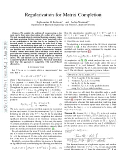 Regularization for Matrix Completion