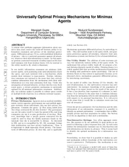 Universally Optimal Privacy Mechanisms for Minimax Agents