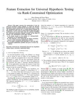 Feature Extraction for Universal Hypothesis Testing via Rank-constrained
  Optimization