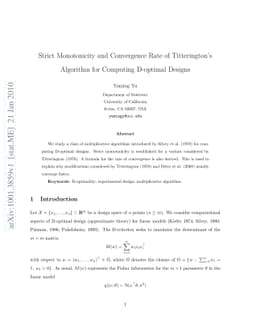 Strict Monotonicity and Convergence Rate of Titterington's Algorithm for
  Computing D-optimal Designs