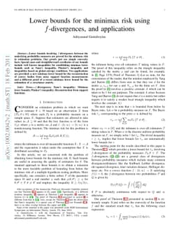 Lower bounds for the minimax risk using $f$-divergences and applications
