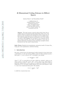 K-Dimensional Coding Schemes in Hilbert Spaces
