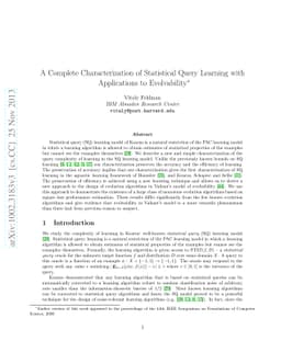 A Complete Characterization of Statistical Query Learning with
  Applications to Evolvability