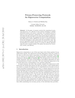 Privacy-Preserving Protocols for Eigenvector Computation