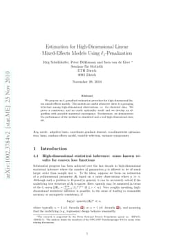Estimation for High-Dimensional Linear Mixed-Effects Models Using
  $\ell_1$-Penalization