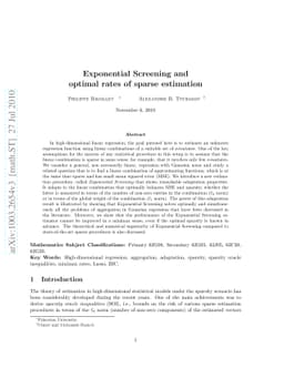 Exponential Screening and optimal rates of sparse estimation