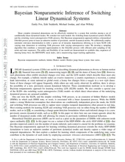 Bayesian Nonparametric Inference of Switching Linear Dynamical Systems