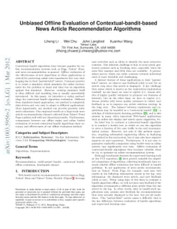 Unbiased Offline Evaluation of Contextual-bandit-based News Article
  Recommendation Algorithms