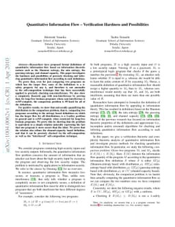 Quantitative Information Flow - Verification Hardness and Possibilities