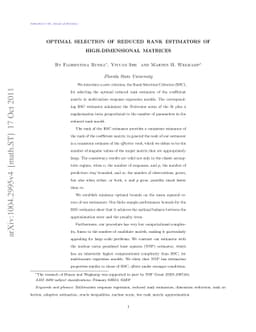 Optimal selection of reduced rank estimators of high-dimensional
  matrices