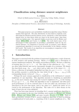 Classification using distance nearest neighbours