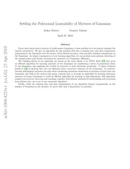 Settling the Polynomial Learnability of Mixtures of Gaussians