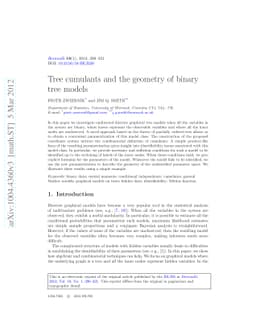 Tree cumulants and the geometry of binary tree models