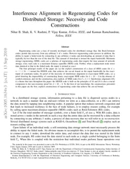 Interference Alignment in Regenerating Codes for Distributed Storage:
  Necessity and Code Constructions