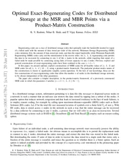 Optimal Exact-Regenerating Codes for Distributed Storage at the MSR and
  MBR Points via a Product-Matrix Construction