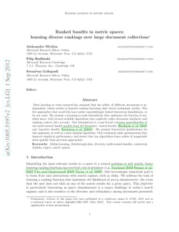Ranked bandits in metric spaces: learning optimally diverse rankings
  over large document collections
