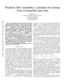 Predictive PAC learnability: a paradigm for learning from exchangeable
  input data