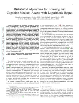 Distributed Algorithms for Learning and Cognitive Medium Access with
  Logarithmic Regret