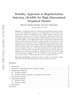 Stability Approach to Regularization Selection (StARS) for High
  Dimensional Graphical Models
