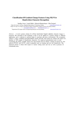 Classification Of Gradient Change Features Using MLP For Handwritten
  Character Recognition