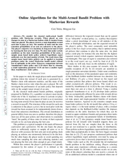 Online Algorithms for the Multi-Armed Bandit Problem with Markovian
  Rewards