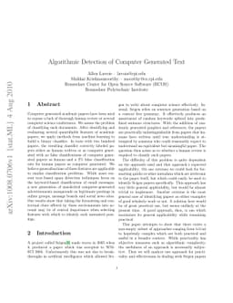 Algorithmic Detection of Computer Generated Text