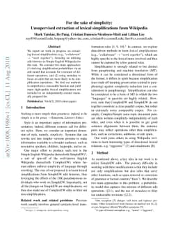 For the sake of simplicity: Unsupervised extraction of lexical
  simplifications from Wikipedia