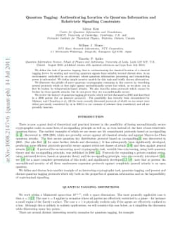 Quantum Tagging: Authenticating Location via Quantum Information and
  Relativistic Signalling Constraints