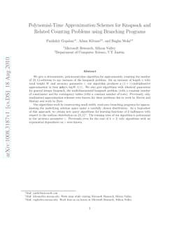 Polynomial-Time Approximation Schemes for Knapsack and Related Counting
  Problems using Branching Programs