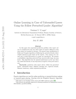Online Learning in Case of Unbounded Losses Using the Follow Perturbed
  Leader Algorithm