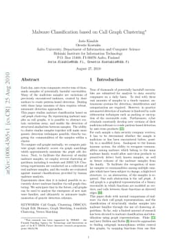 Malware Classification based on Call Graph Clustering