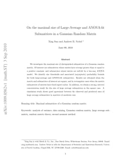 On the maximal size of Large-Average and ANOVA-fit Submatrices in a
  Gaussian Random Matrix