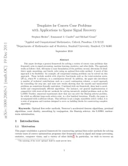 Templates for Convex Cone Problems with Applications to Sparse Signal
  Recovery