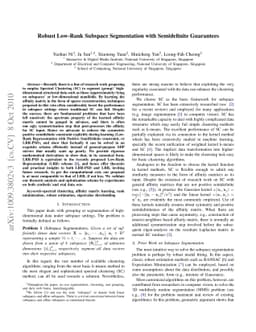 Robust Low-Rank Subspace Segmentation with Semidefinite Guarantees