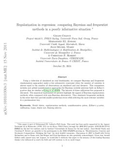 Regularization in regression: comparing Bayesian and frequentist methods
  in a poorly informative situation