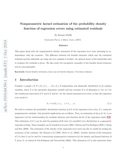 Nonparametric kernel estimation of the probability density function of
  regression errors using estimated residuals