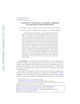 Statistical analysis of $k$-nearest neighbor collaborative
  recommendation