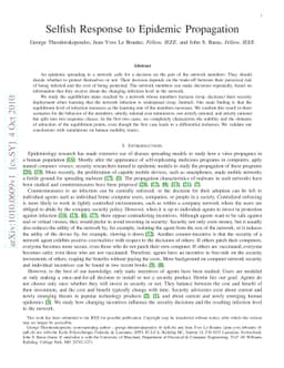 Selfish Response to Epidemic Propagation