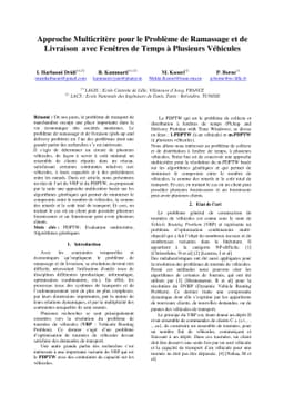 Approche Multicritère pour le Problème de Ramassage et de Livraison
  avec Fenêtres de Temps à Plusieurs Véhicules