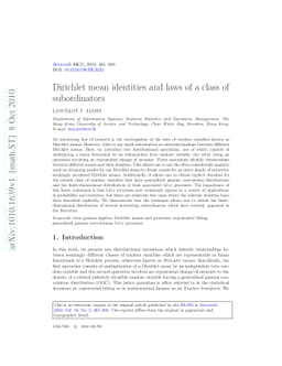 Dirichlet mean identities and laws of a class of subordinators