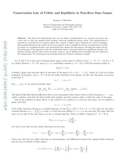 Conservation Law of Utility and Equilibria in Non-Zero Sum Games