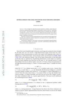 Optimal designs for Lasso and Dantzig selector using Expander Codes