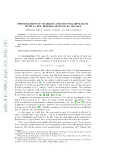 Perturbation of matrices and non-negative rank with a view toward
  statistical models