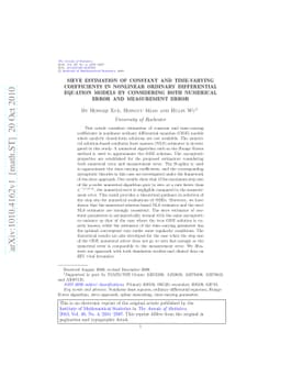 Sieve estimation of constant and time-varying coefficients in nonlinear
  ordinary differential equation models by considering both numerical error and
  measurement error